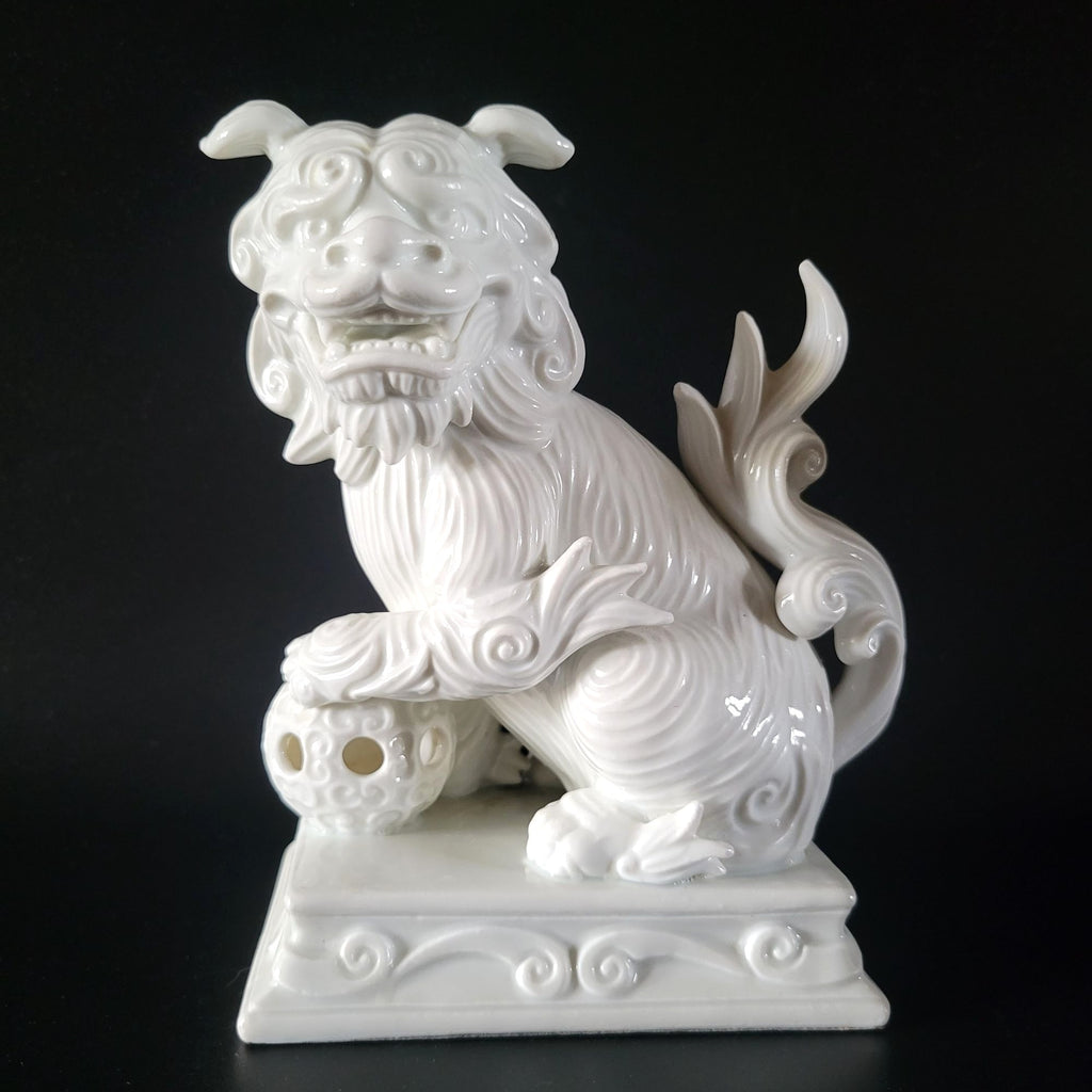 Vtg Fitz & Floyd White Foo Dog Blanc de Chine Statue Figure Chinoiserie Bookend