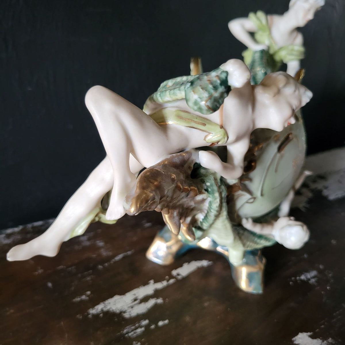 Antique Porcelain Figural Centerpiece Woman and Children Fishnet Planter *Read