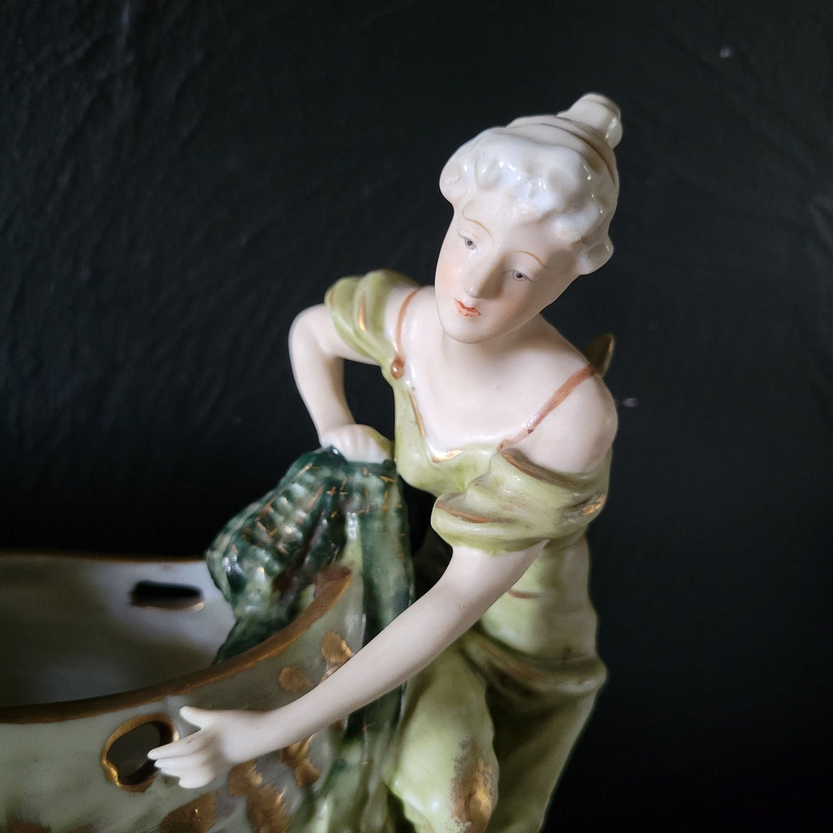 Antique Porcelain Figural Centerpiece Woman and Children Fishnet Planter *Read