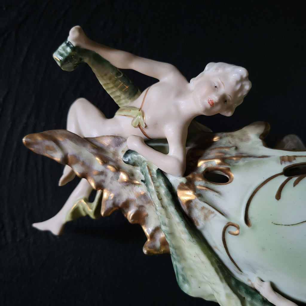 Antique Porcelain Figural Centerpiece Woman and Children Fishnet Planter *Read