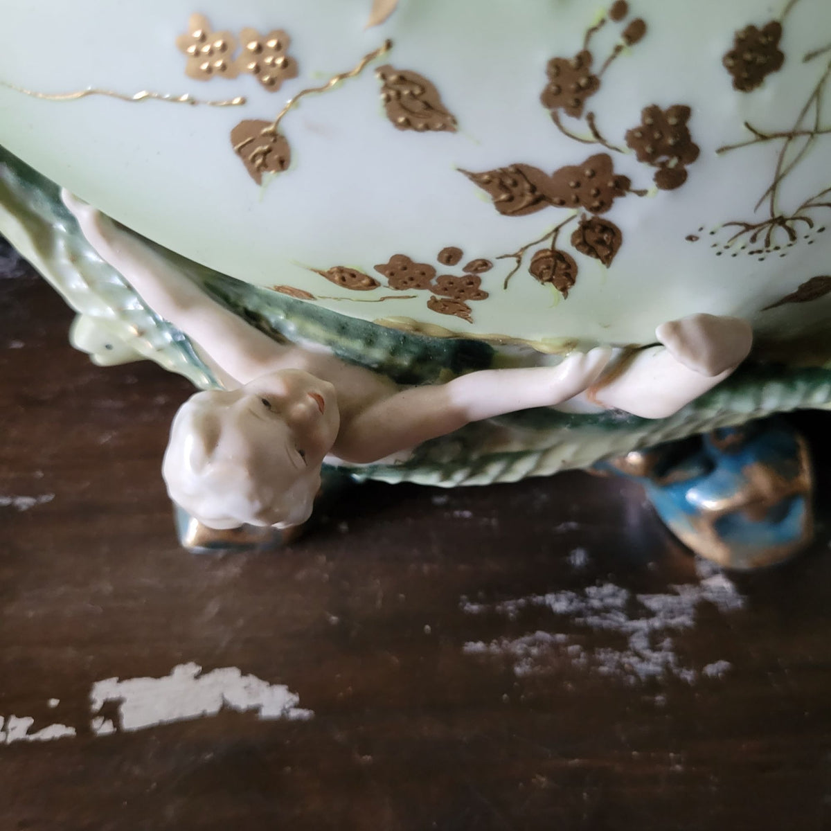 Antique Porcelain Figural Centerpiece Woman and Children Fishnet Planter *Read