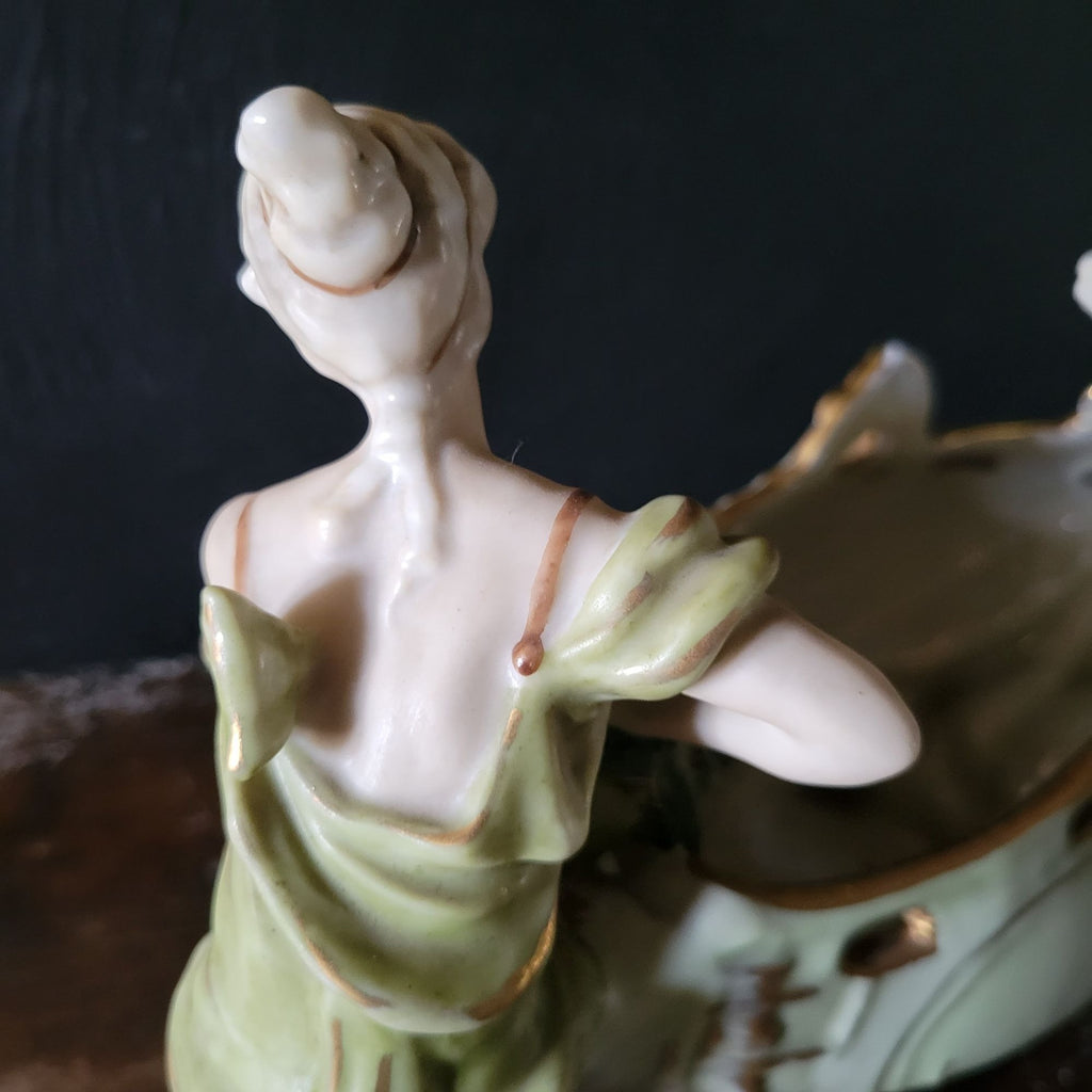 Antique Porcelain Figural Centerpiece Woman and Children Fishnet Planter *Read