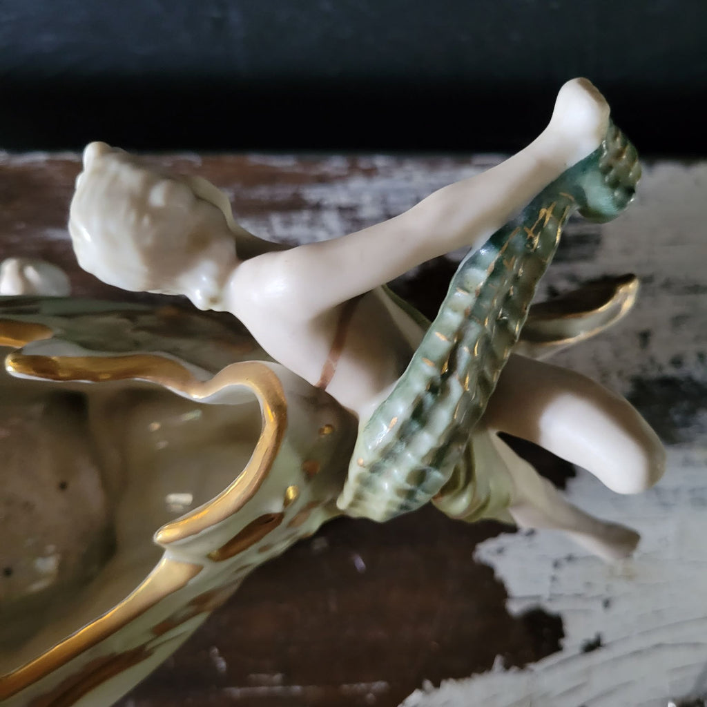 Antique Porcelain Figural Centerpiece Woman and Children Fishnet Planter *Read
