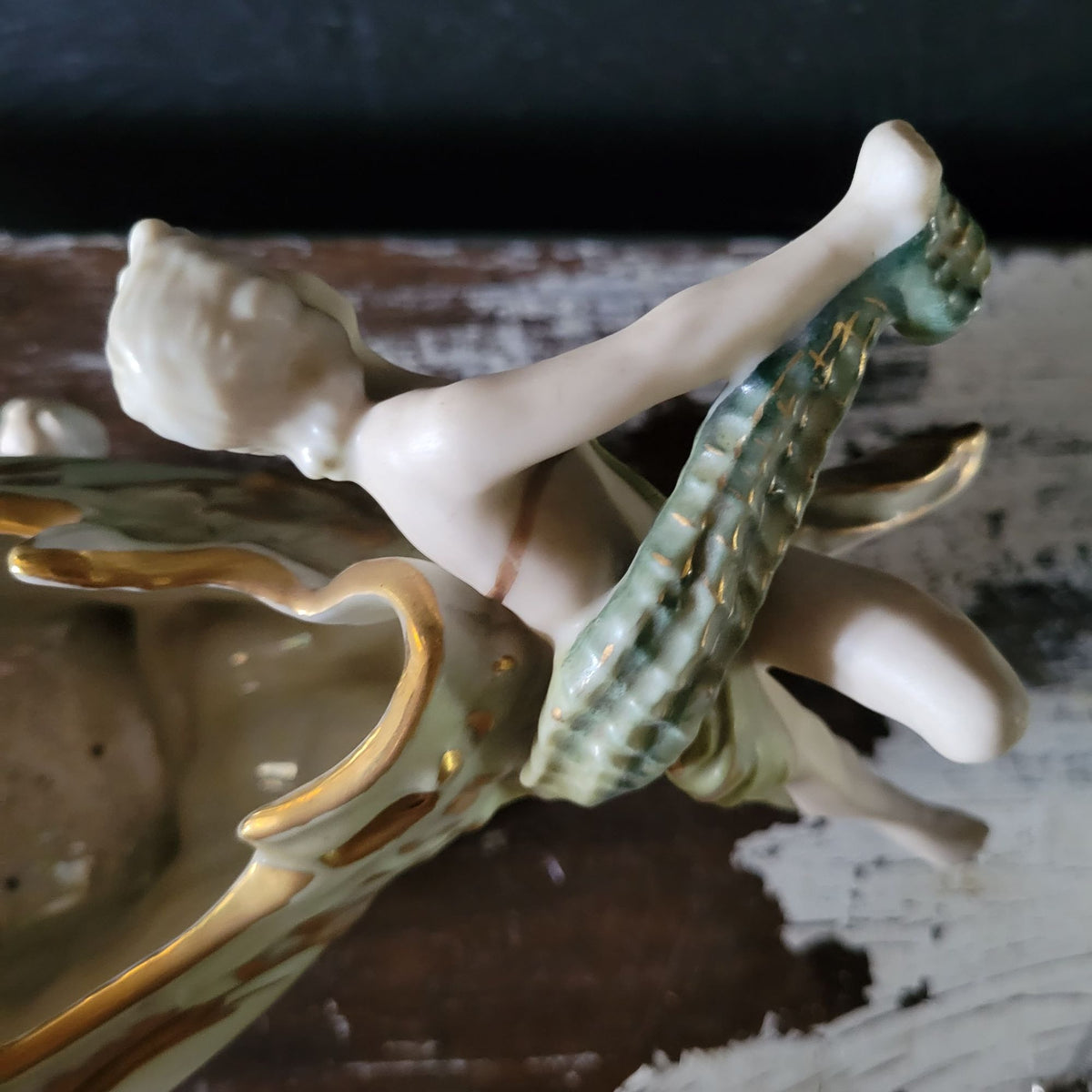 Antique Porcelain Figural Centerpiece Woman and Children Fishnet Planter *Read