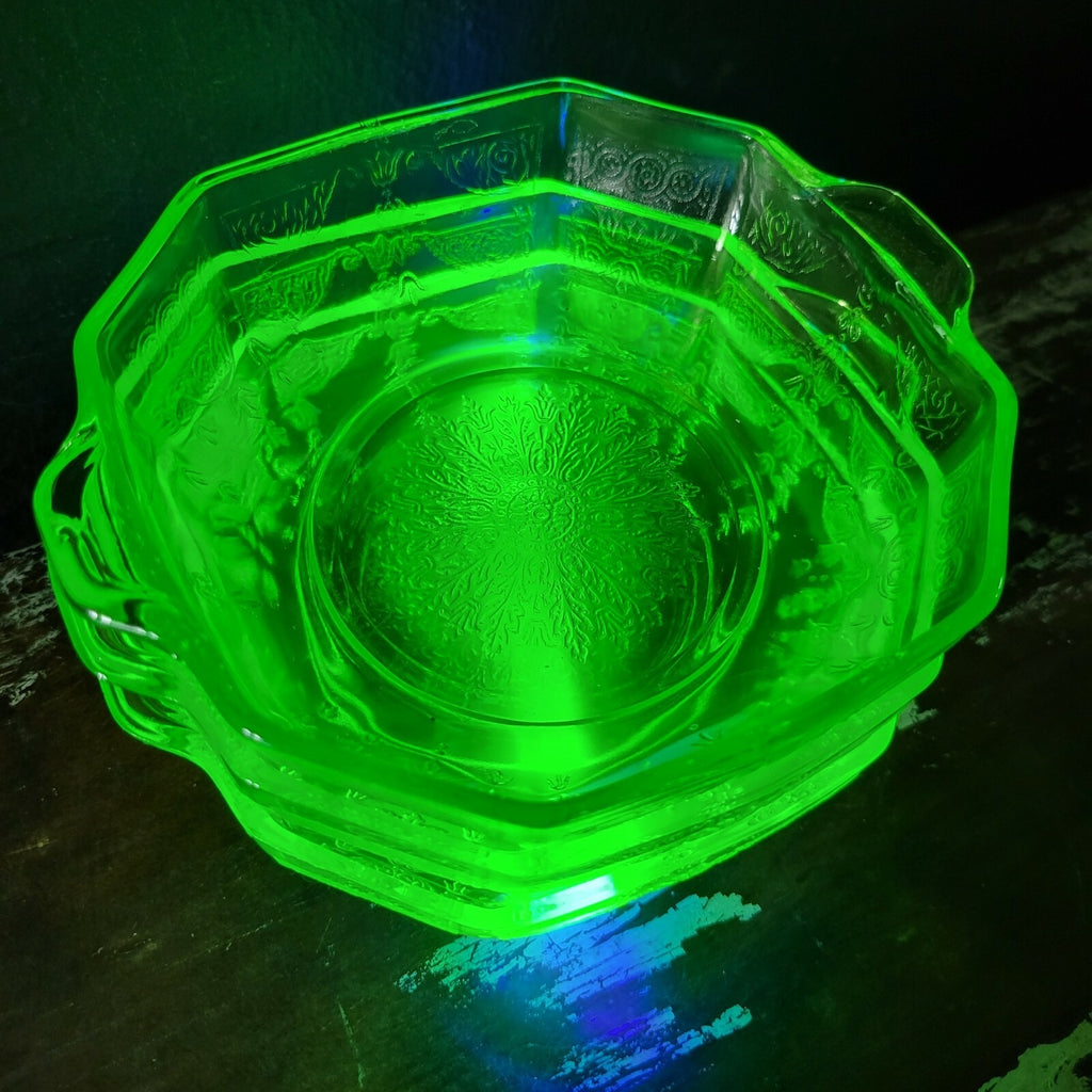 3 Anchor Hocking Princess Pattern Green Depression Glass Octagonal Uranium Bowls