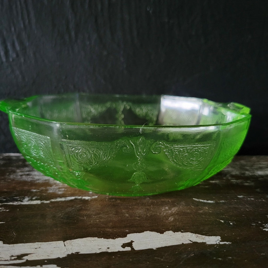 3 Anchor Hocking Princess Pattern Green Depression Glass Octagonal Uranium Bowls