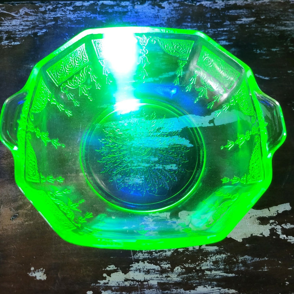 3 Anchor Hocking Princess Pattern Green Depression Glass Octagonal Uranium Bowls