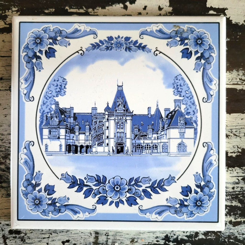 Blue and White Biltmore Estate Tile Delft Style Decorative Ceramic Tile Trivet