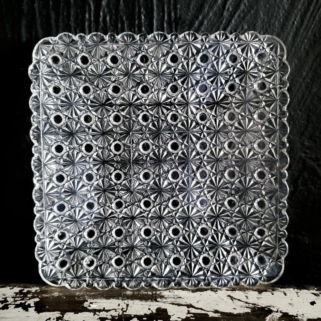 Vintage L.G. Wright Glass 7" Clear Square Glass Salad Plate Daisy And Button