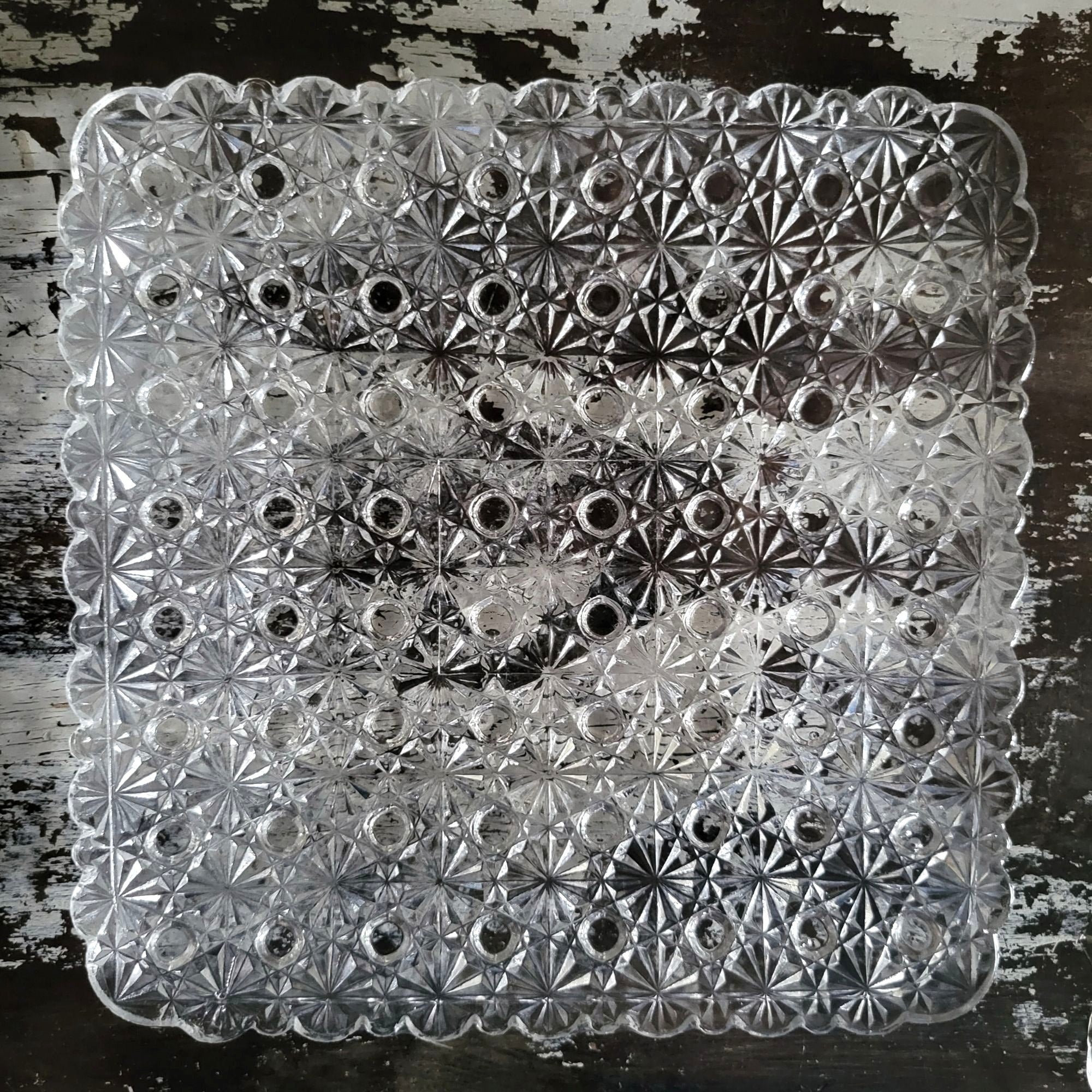 Vintage L.G. Wright Glass 7" Clear Square Glass Salad Plate Daisy And Button