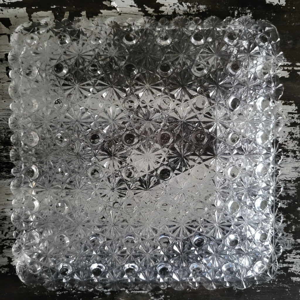 Vintage L.G. Wright Glass 7" Clear Square Glass Salad Plate Daisy And Button