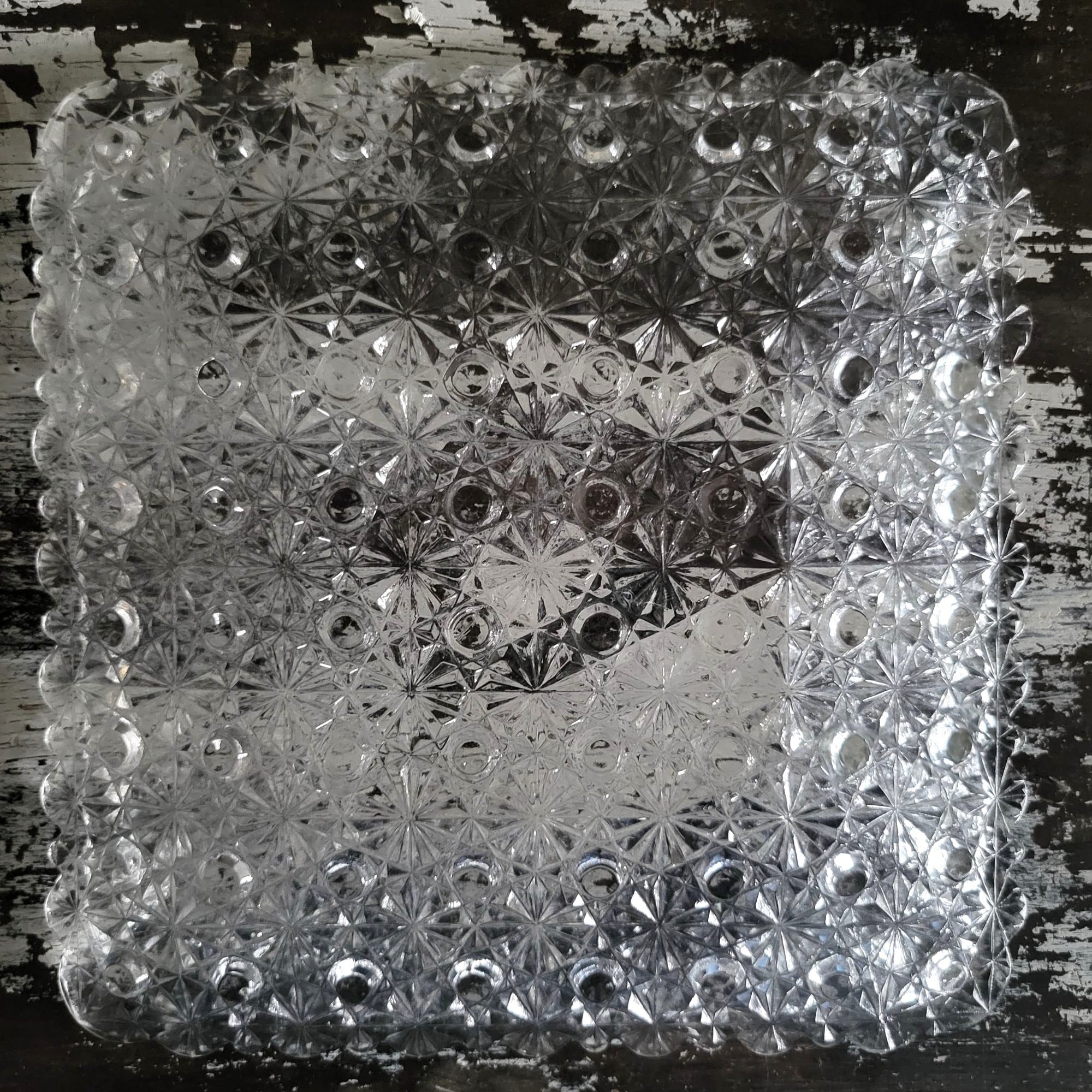 Vintage L.G. Wright Glass 7" Clear Square Glass Salad Plate Daisy And Button