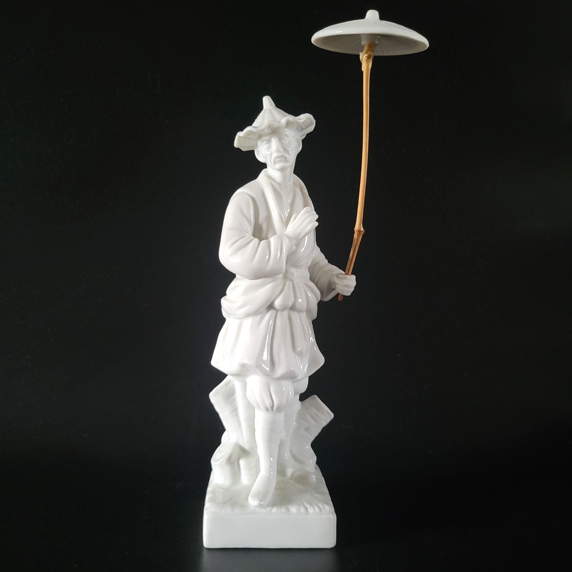 Fitz & Floyd 1976 Blanc De Chine Porcelain Figurine Of Asian Man With Parasol