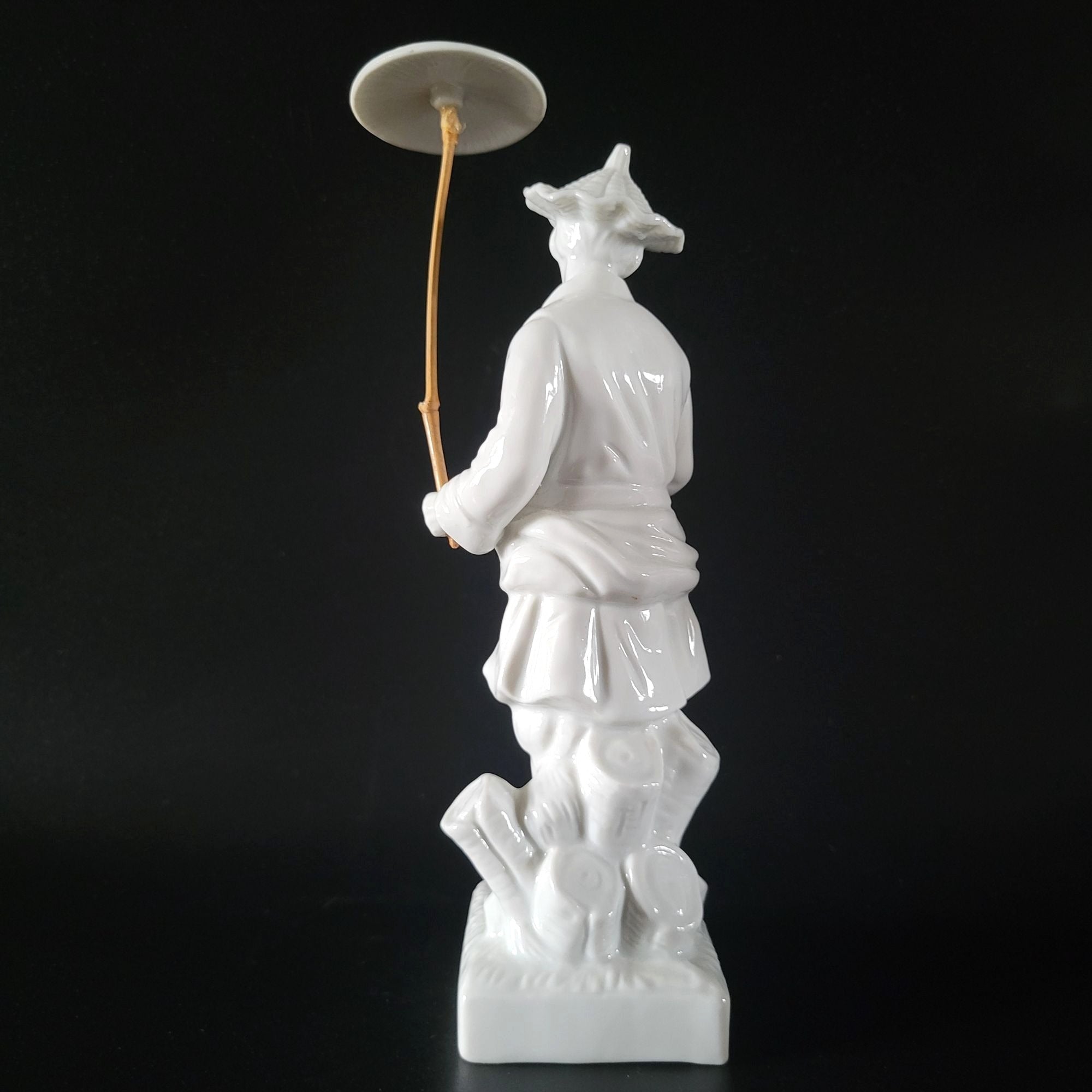 Fitz & Floyd 1976 Blanc De Chine Porcelain Figurine Of Asian Man With Parasol
