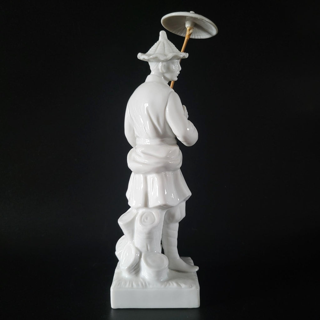 Fitz & Floyd 1976 Blanc De Chine Porcelain Figurine Of Asian Man With Parasol