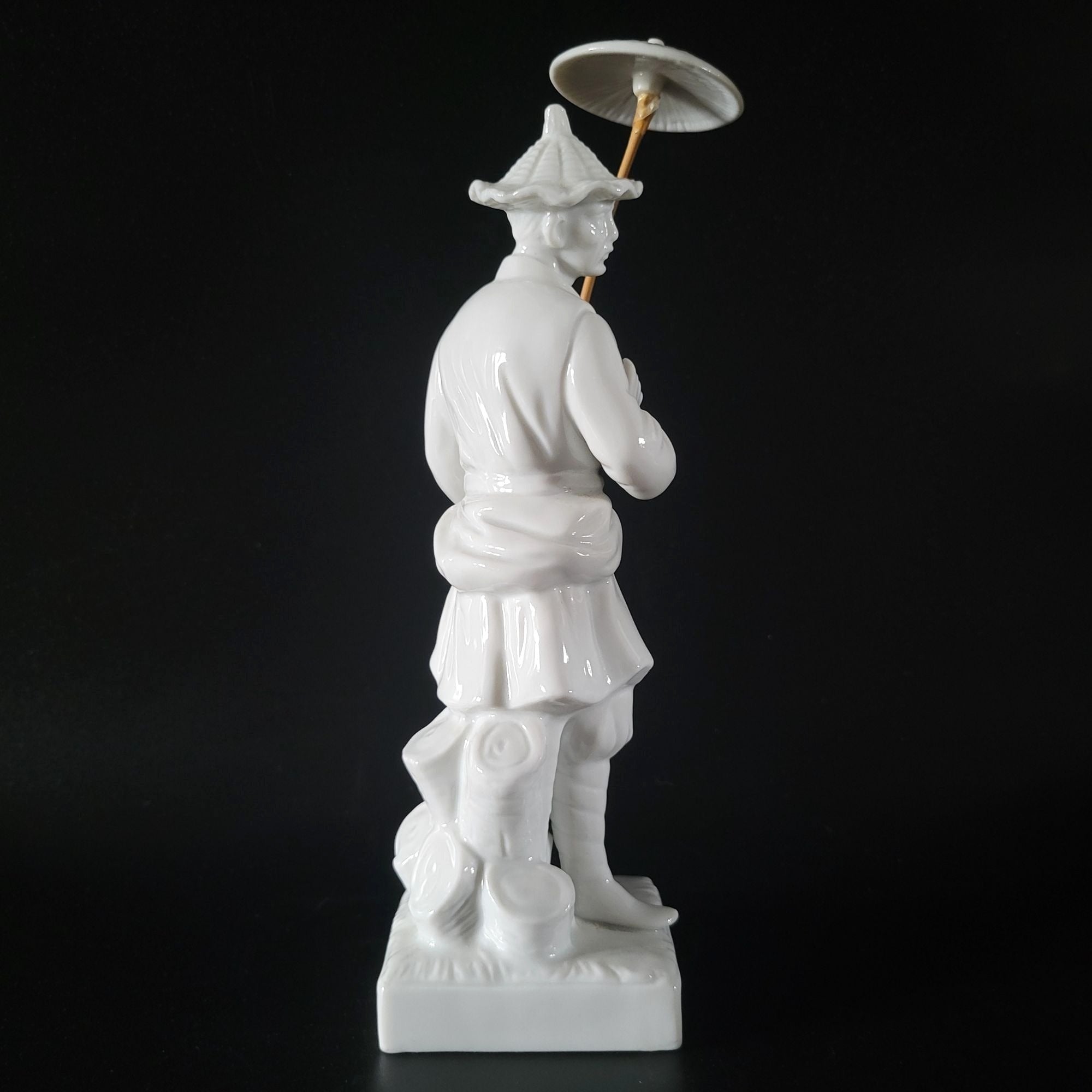 Fitz & Floyd 1976 Blanc De Chine Porcelain Figurine Of Asian Man With Parasol