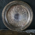 Vtg Leonard Silverplate Round Serving Tray Reticulated Rim and Scrollwork 12.375"