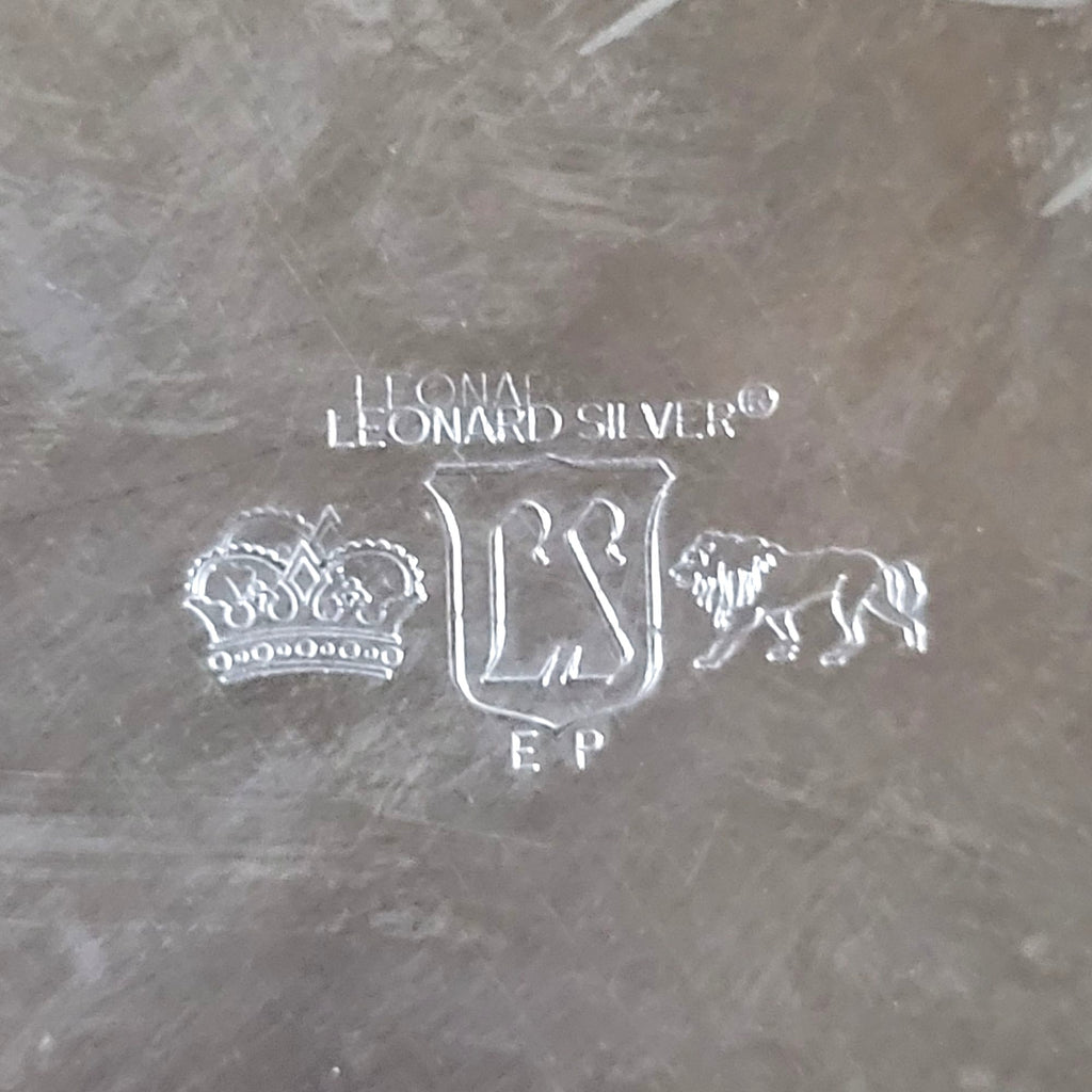 Vtg Leonard Silverplate Round Serving Tray Reticulated Rim and Scrollwork 12.375"