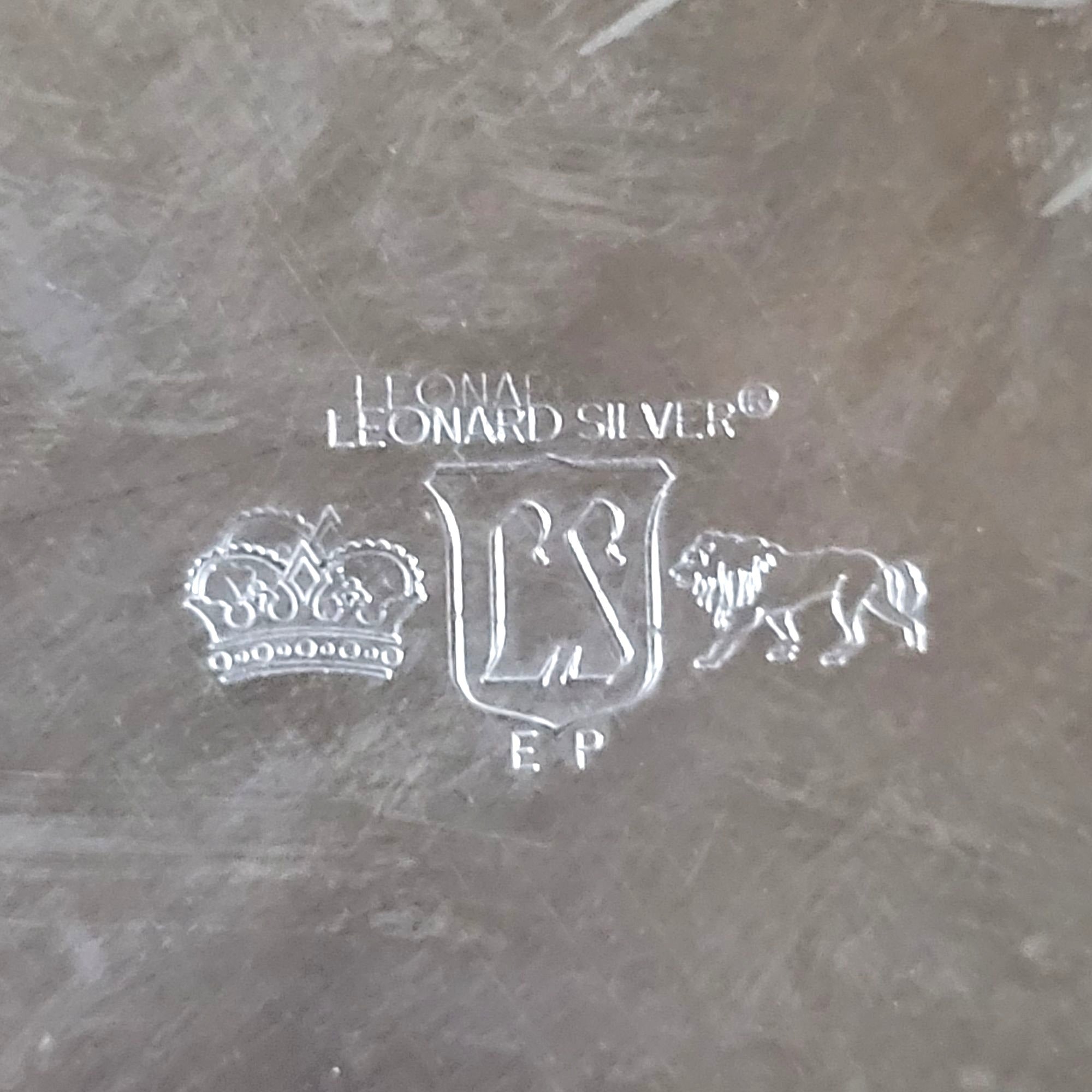 Vtg Leonard Silverplate Round Serving Tray Reticulated Rim and Scrollwork 12.375"