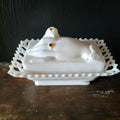 Vintage Westmoreland Bird and Hand White Milk Glass Box Glove Box with Lid