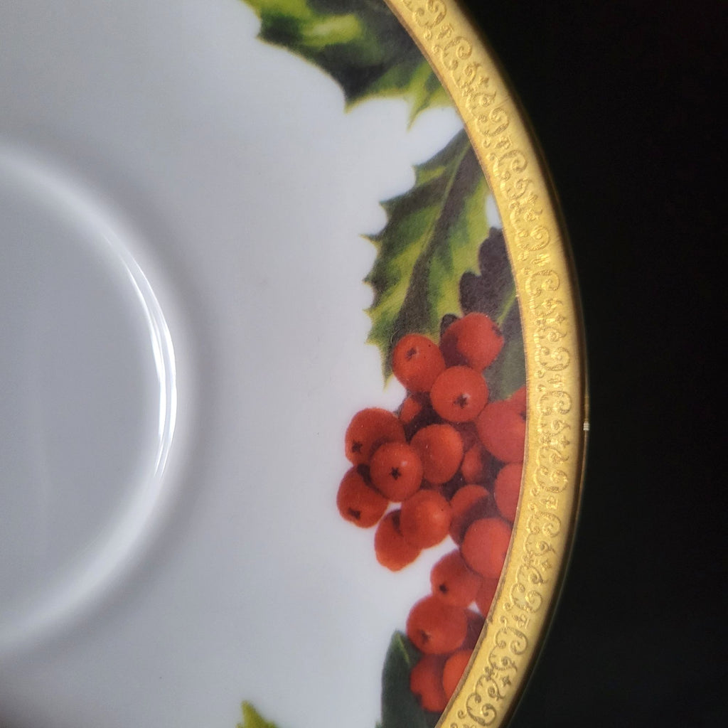 Charter Club Fashion Buffet Holly and Pine Flat Cup & Saucer Set Christmas China