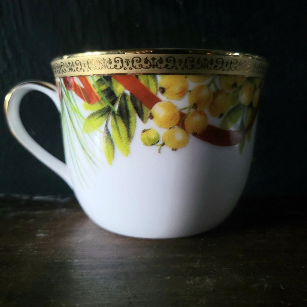 Charter Club Fashion Buffet Holly and Pine Flat Cup & Saucer Set Christmas China