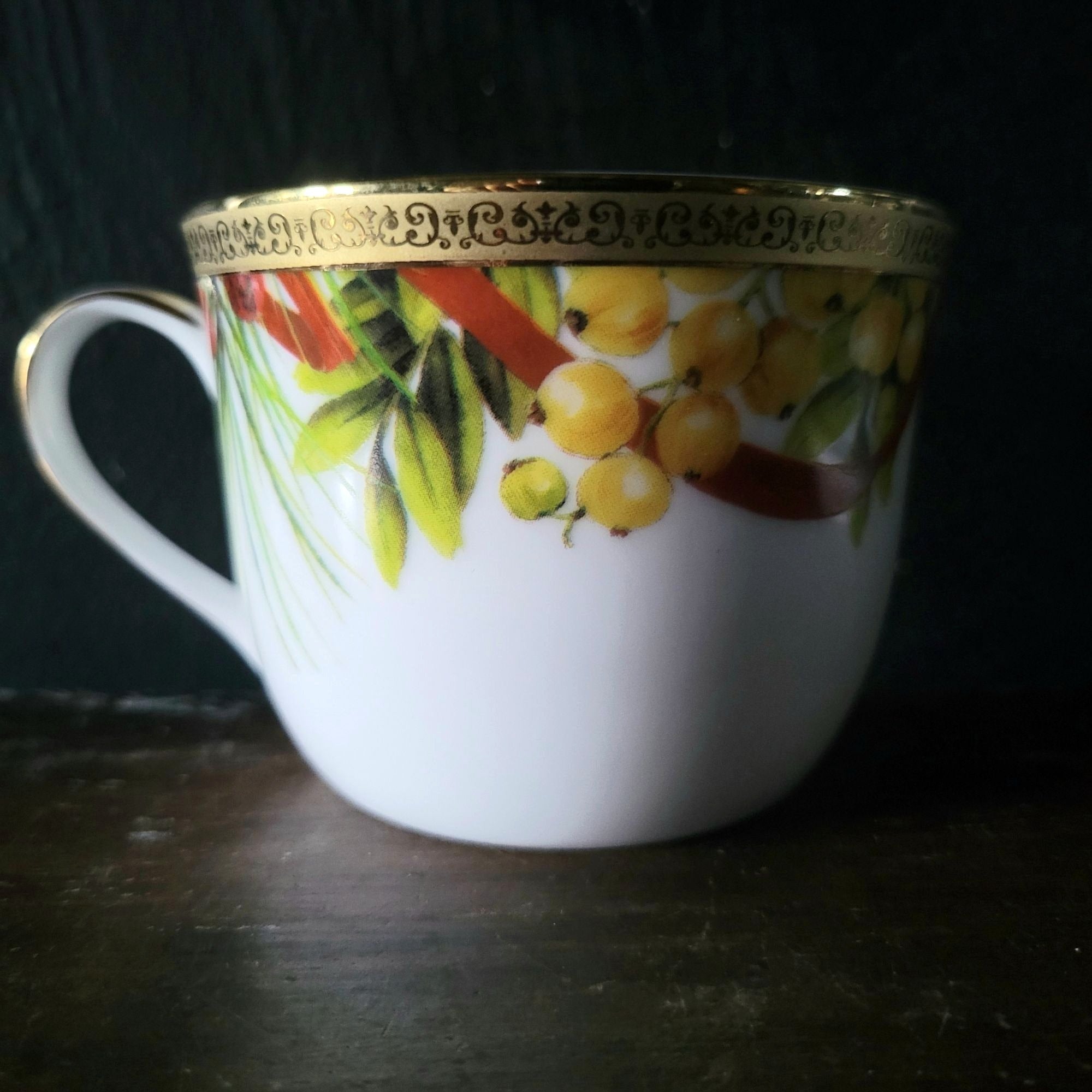 Charter Club Fashion Buffet Holly and Pine Flat Cup & Saucer Set Christmas China