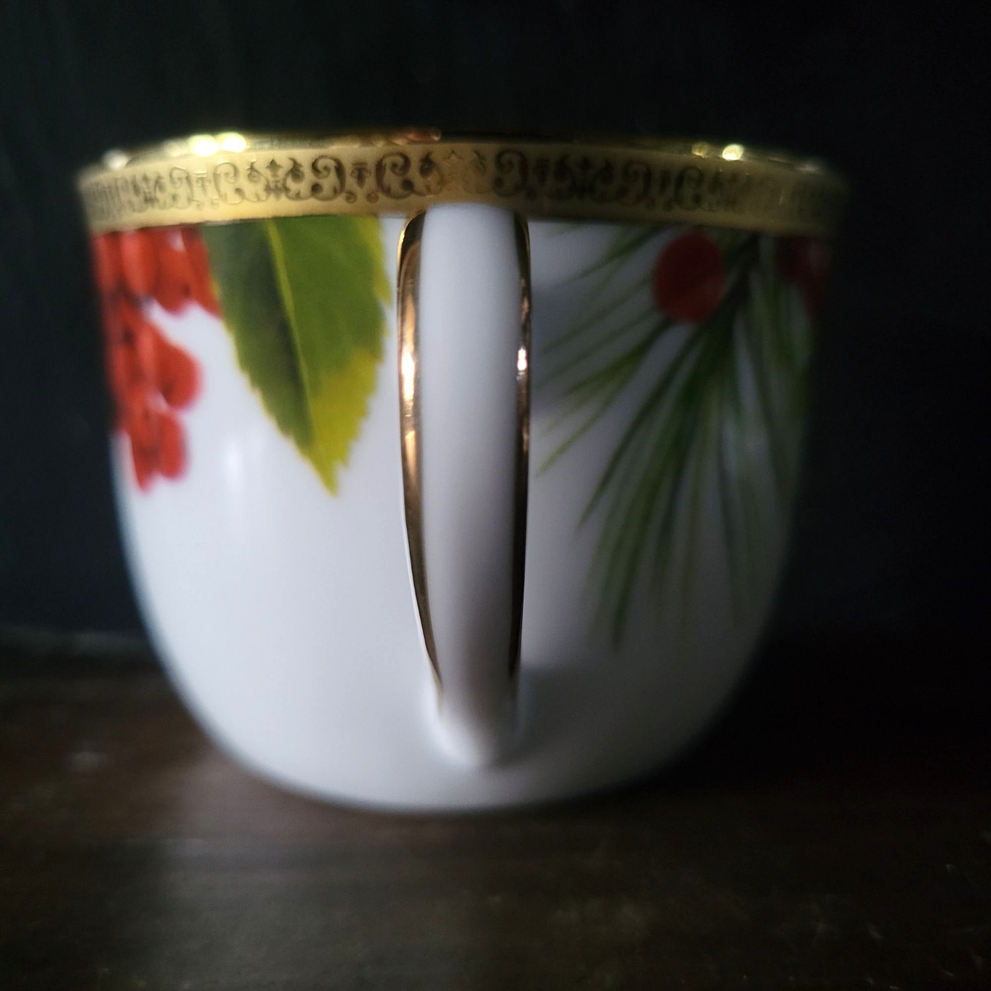Charter Club Fashion Buffet Holly and Pine Flat Cup & Saucer Set Christmas China