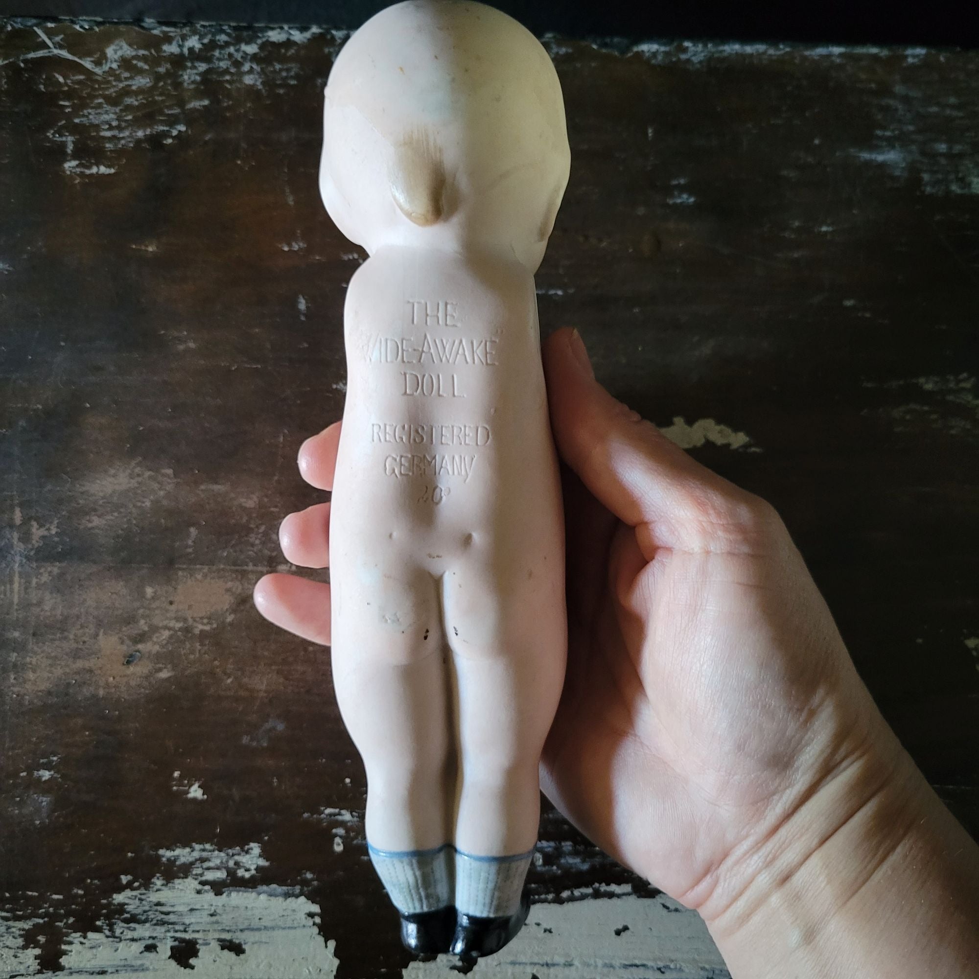 Antique German Bisque "Wide Awake" Doll w/ Side Glance Eyes & Jointed Arms 8"