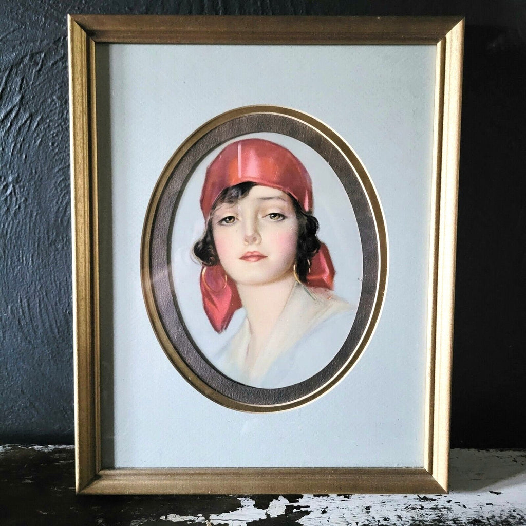 Vtg Framed "A Romany Lass" Print by Z. P. Nickolaki c 1900s, Female Portrait Art