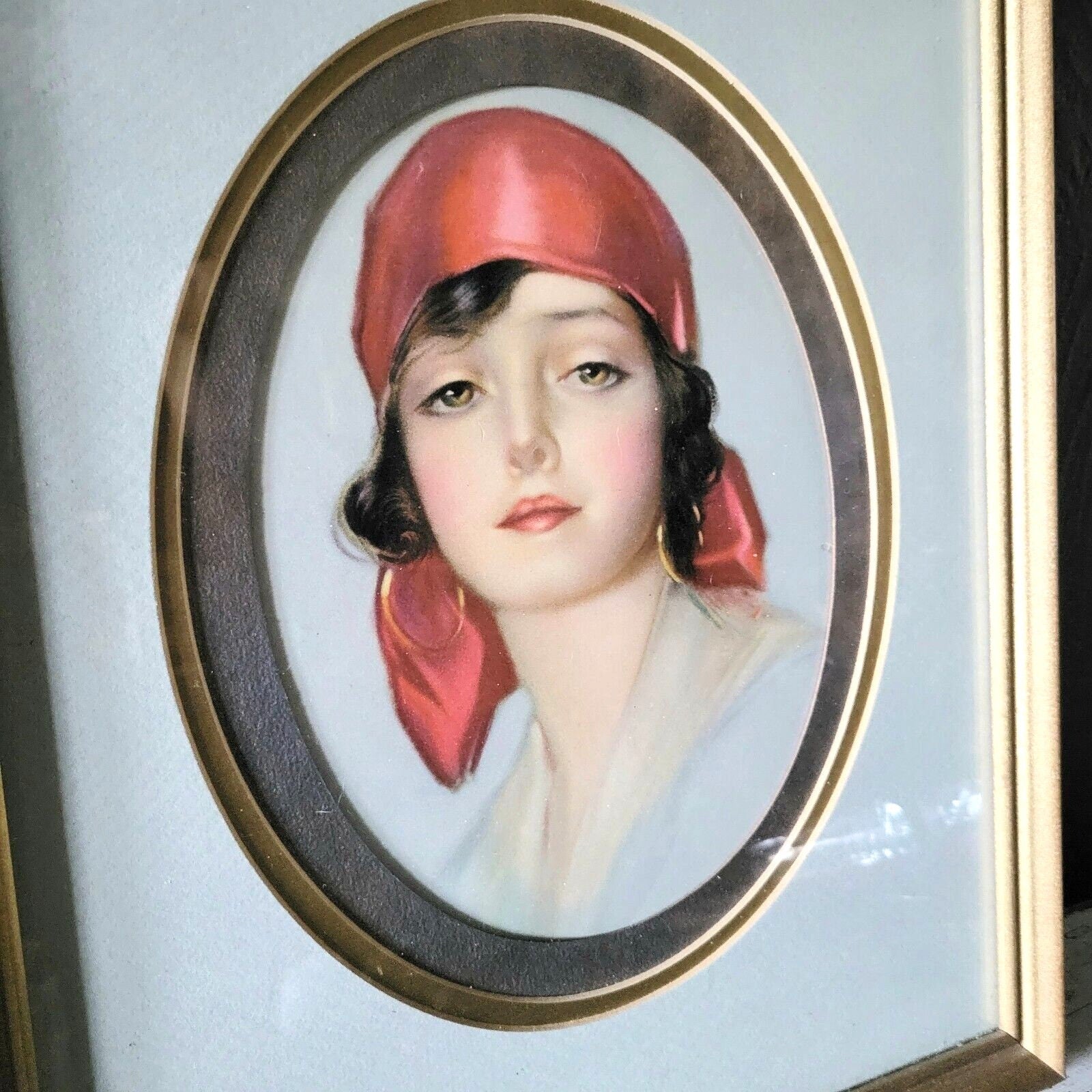 Vtg Framed "A Romany Lass" Print by Z. P. Nickolaki c 1900s, Female Portrait Art
