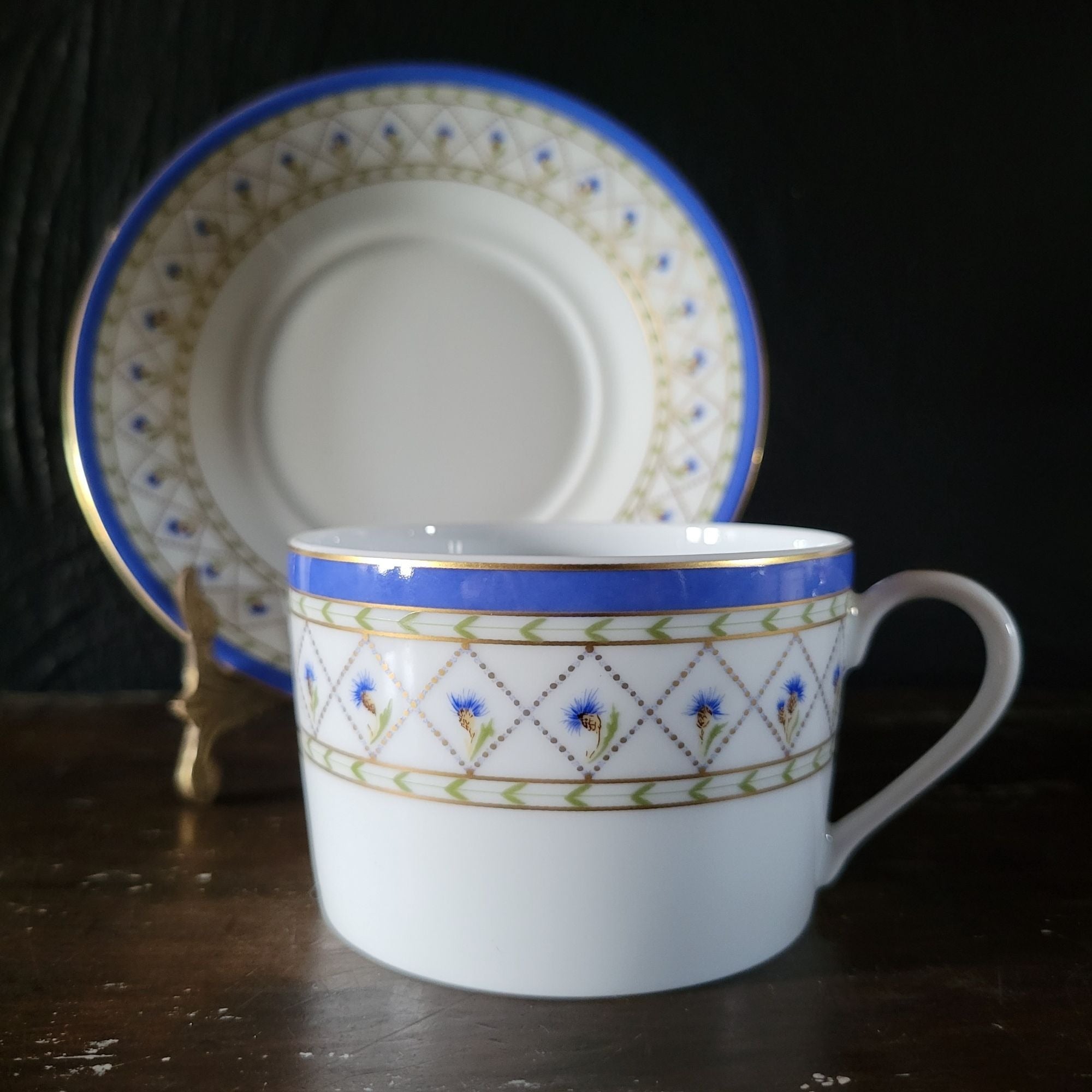 Haviland Limoges Val De Loire Blue Band Cornflower Pattern Flat Cup & Saucer Set