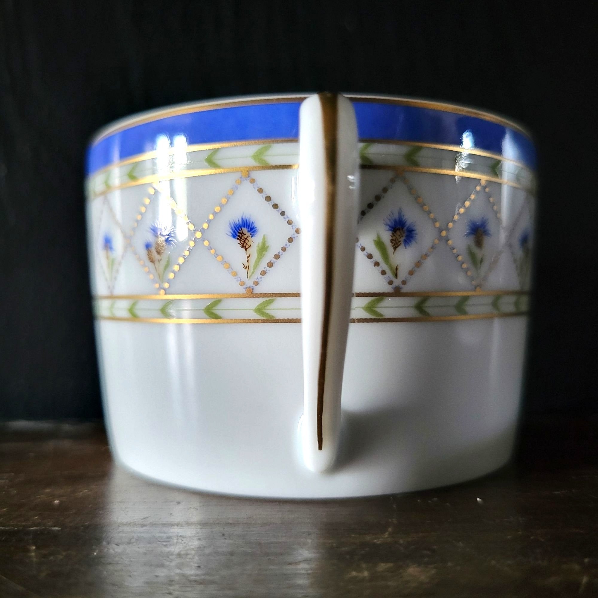 Haviland Limoges Val De Loire Blue Band Cornflower Pattern Flat Cup & Saucer Set