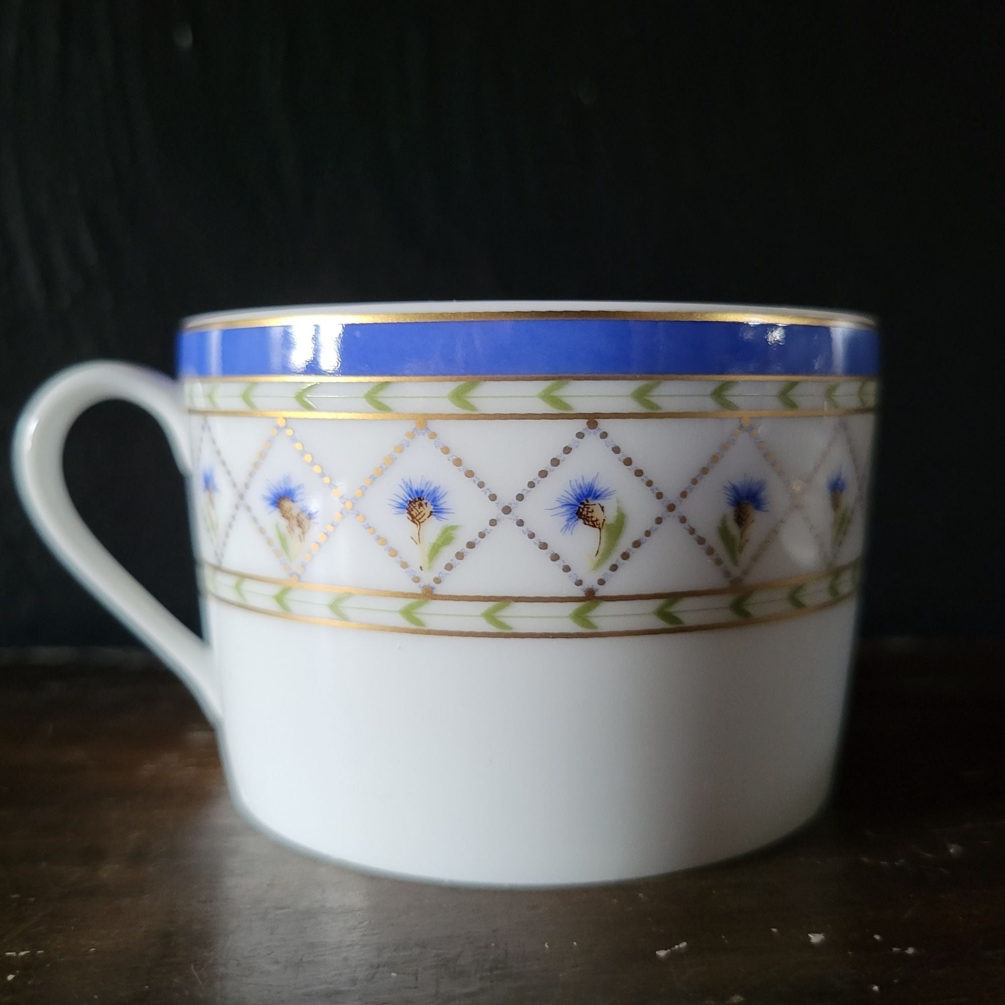 Haviland Limoges Val De Loire Blue Band Cornflower Pattern Flat Cup & Saucer Set
