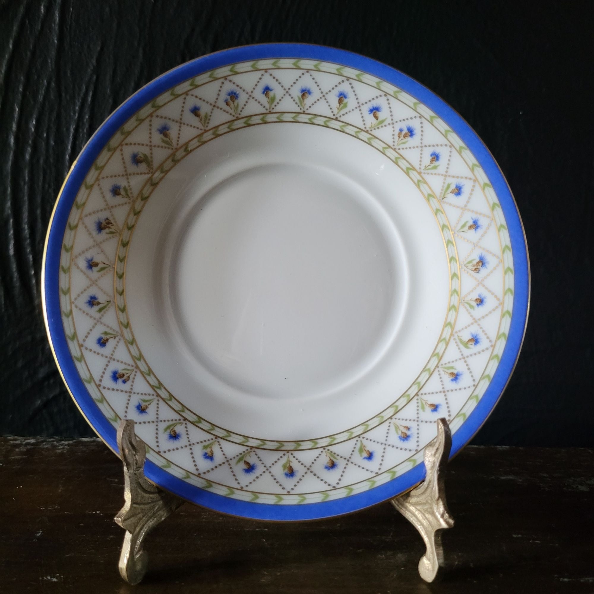 Haviland Limoges Val De Loire Blue Band Cornflower Pattern Flat Cup & Saucer Set