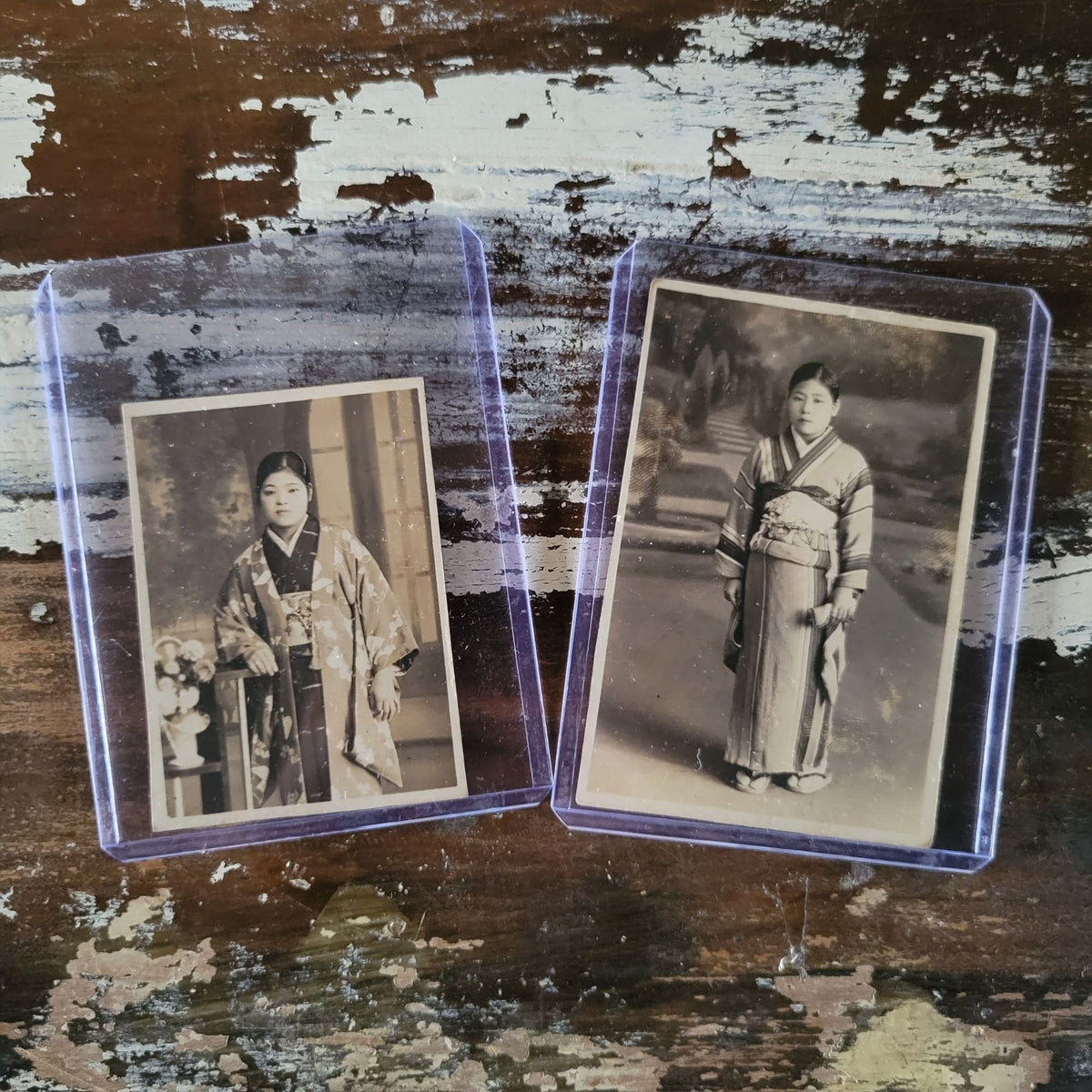 Antique Black-And-White Pre-WWII Japanese Women In Kimonos Photograph Set