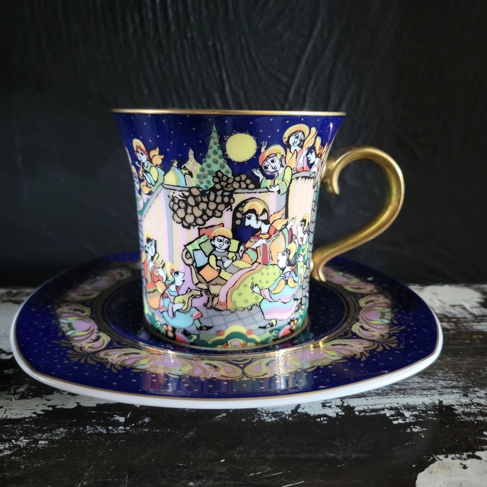 Bjorn Wiinblad Rosenthal Studio Line Christmas Cup & Saucer O du fröhliche 1999