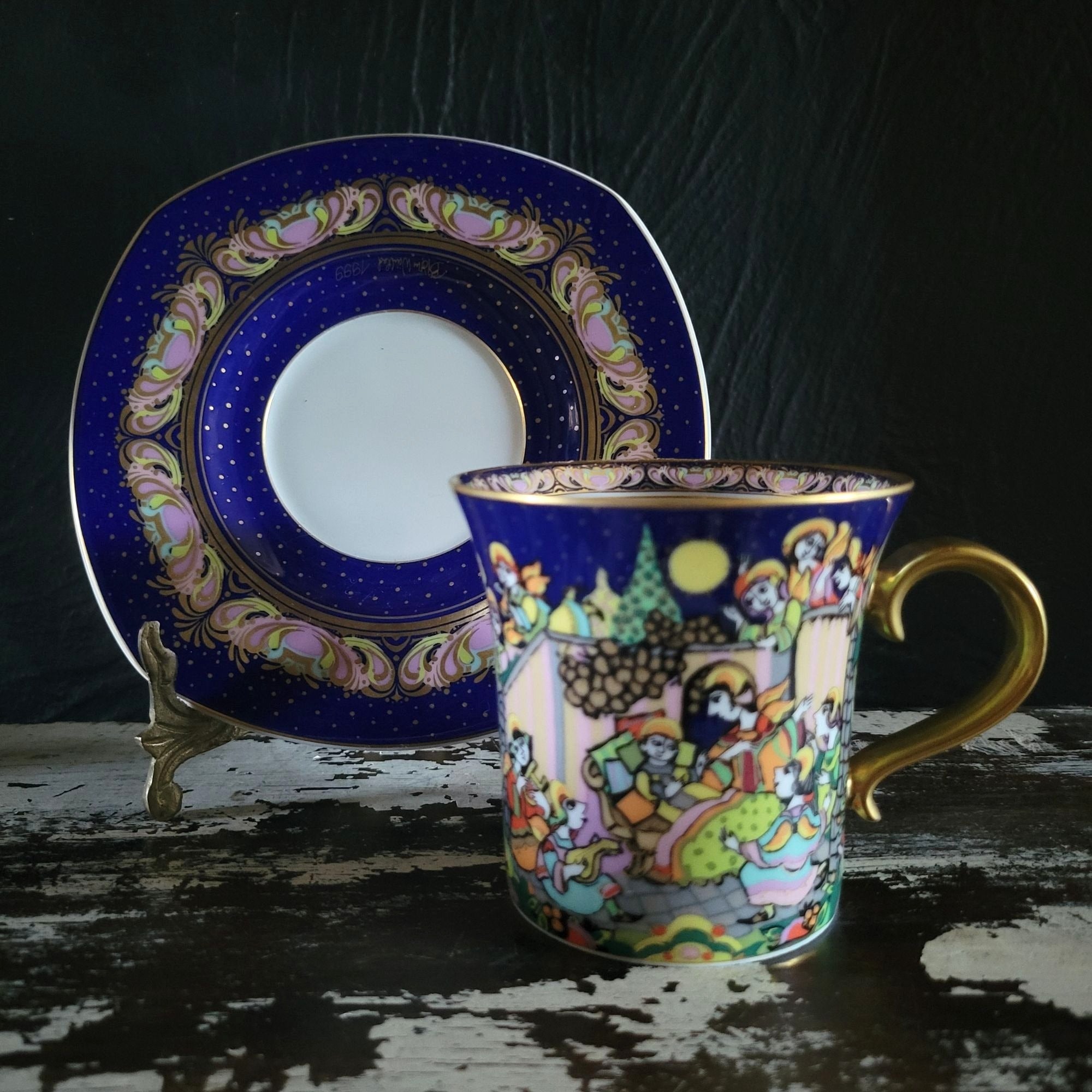 Bjorn Wiinblad Rosenthal Studio Line Christmas Cup & Saucer O du fröhliche 1999