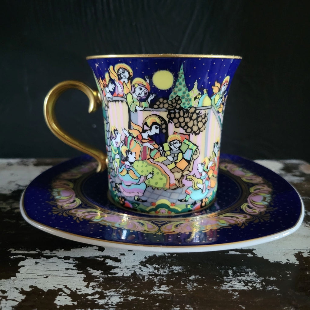 Bjorn Wiinblad Rosenthal Studio Line Christmas Cup & Saucer O du fröhliche 1999