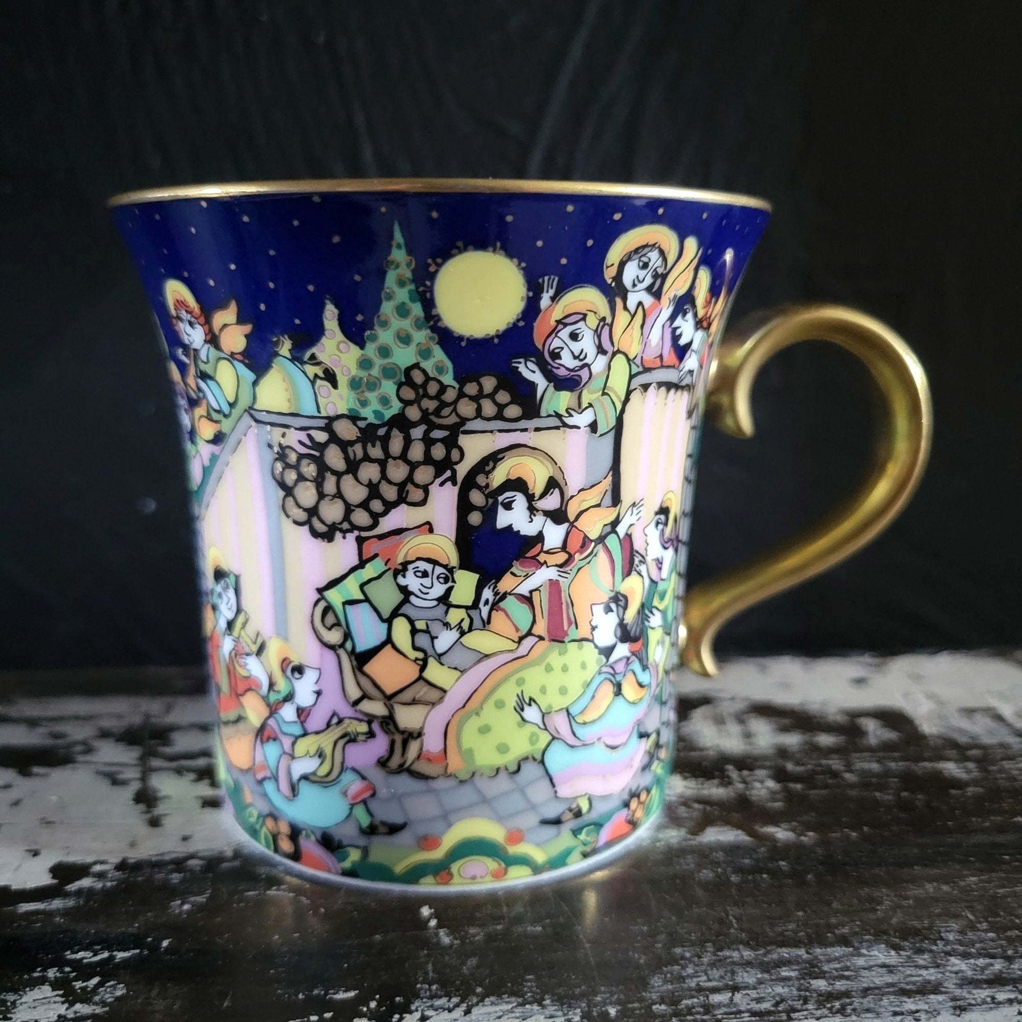 Bjorn Wiinblad Rosenthal Studio Line Christmas Cup & Saucer O du fröhliche 1999