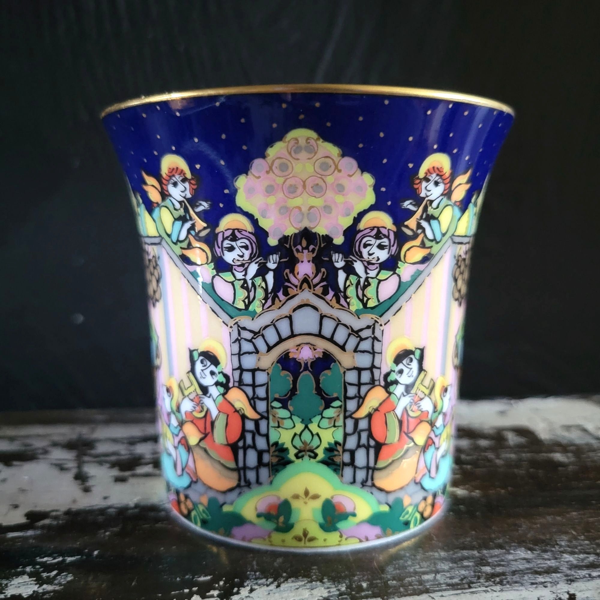 Bjorn Wiinblad Rosenthal Studio Line Christmas Cup & Saucer O du fröhliche 1999
