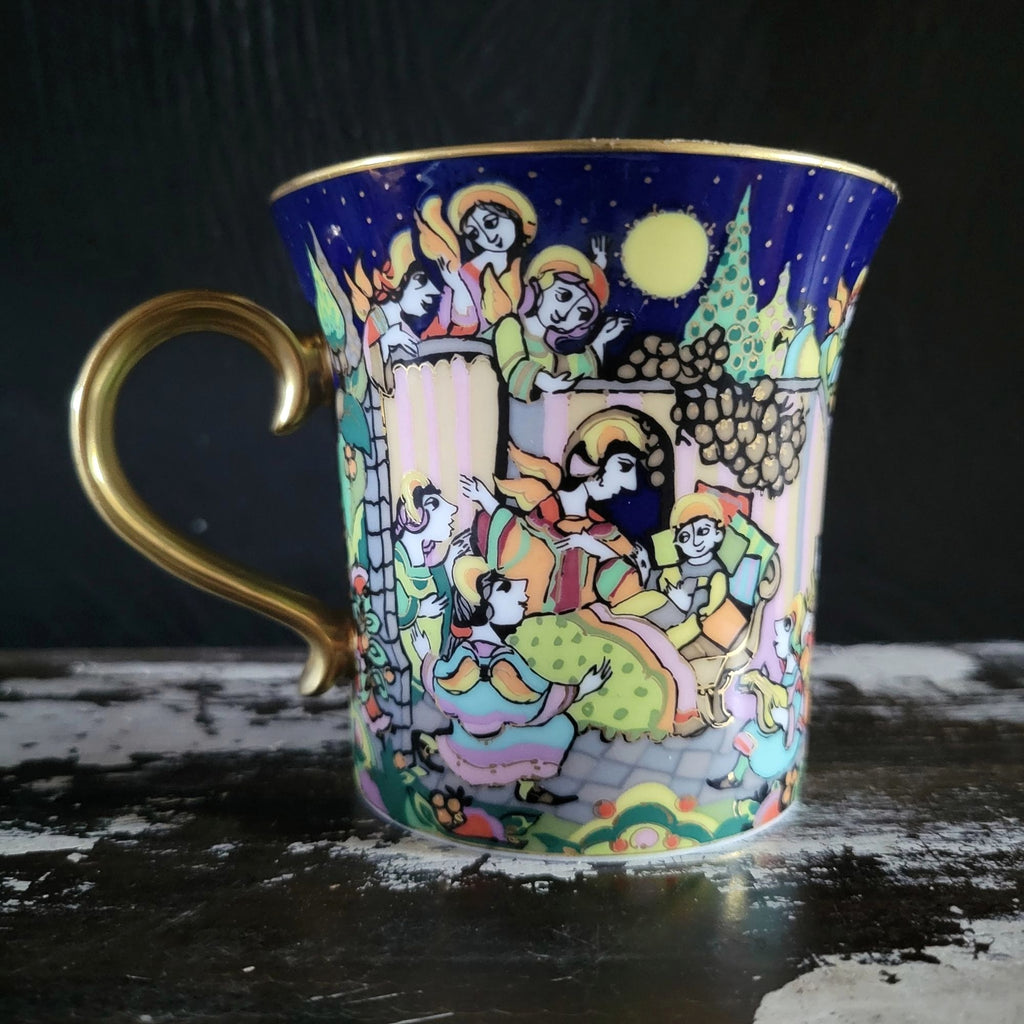 Bjorn Wiinblad Rosenthal Studio Line Christmas Cup & Saucer O du fröhliche 1999