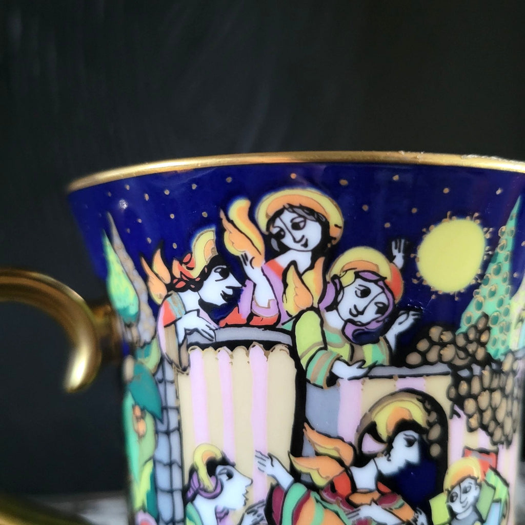 Bjorn Wiinblad Rosenthal Studio Line Christmas Cup & Saucer O du fröhliche 1999