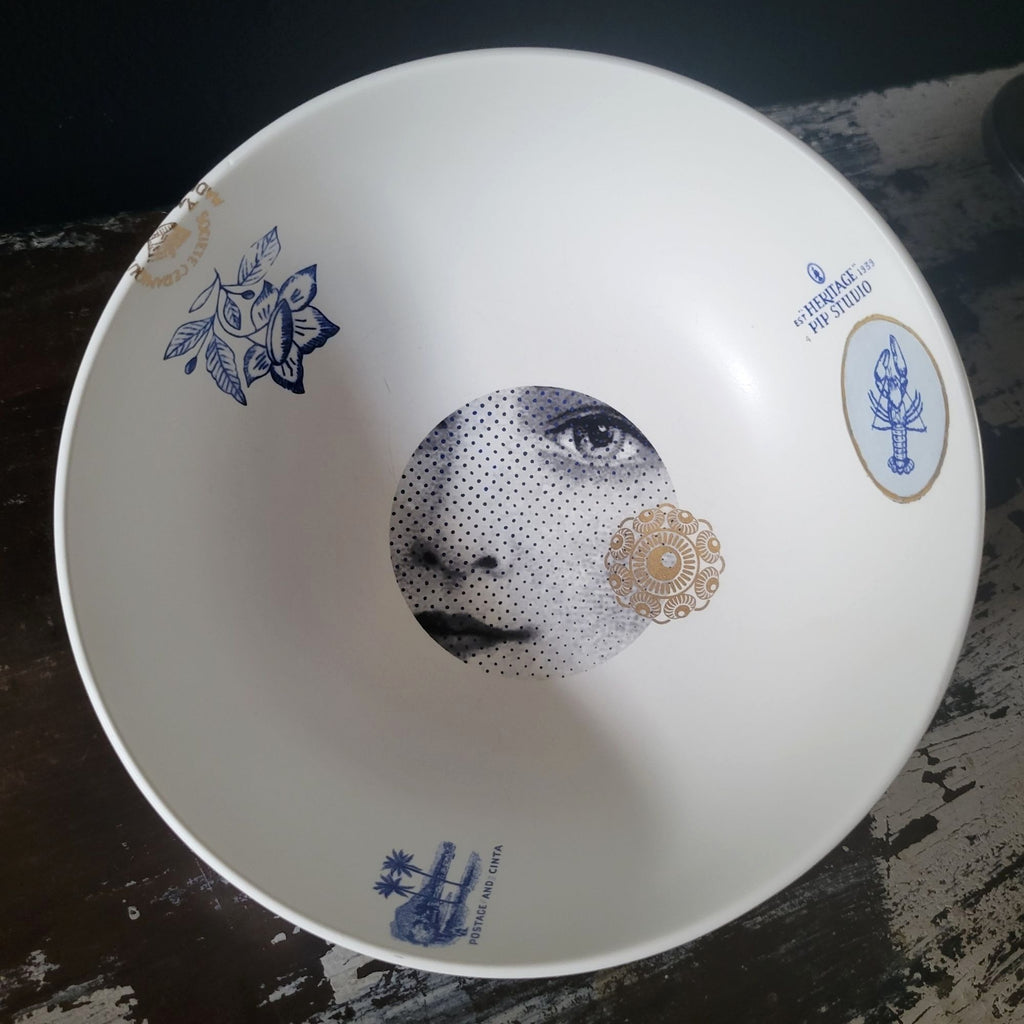 Large Pip Studio Heritage Blue and White Bowl Female Portrait Center