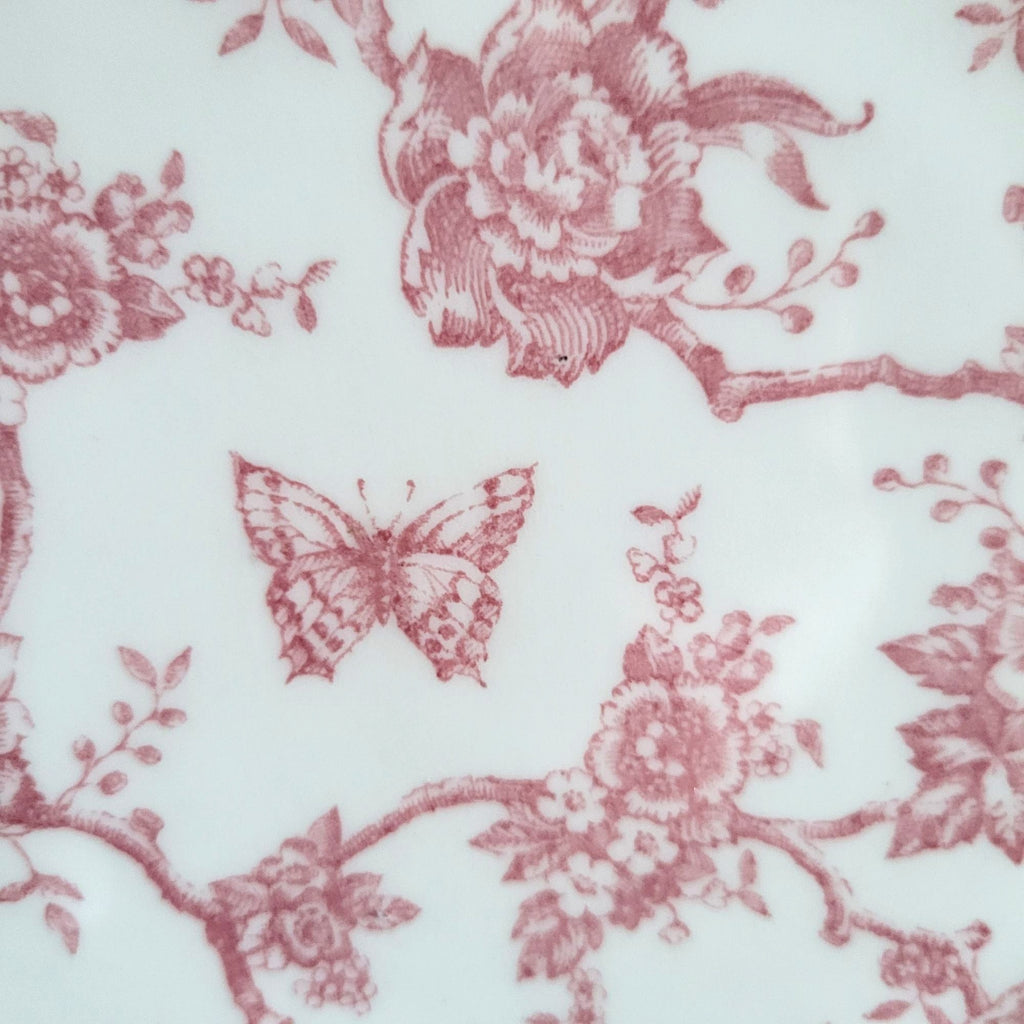 Queens Churchill Pink & White "Toile De Jouy" Dinner Plate Floral Bird Butterfly