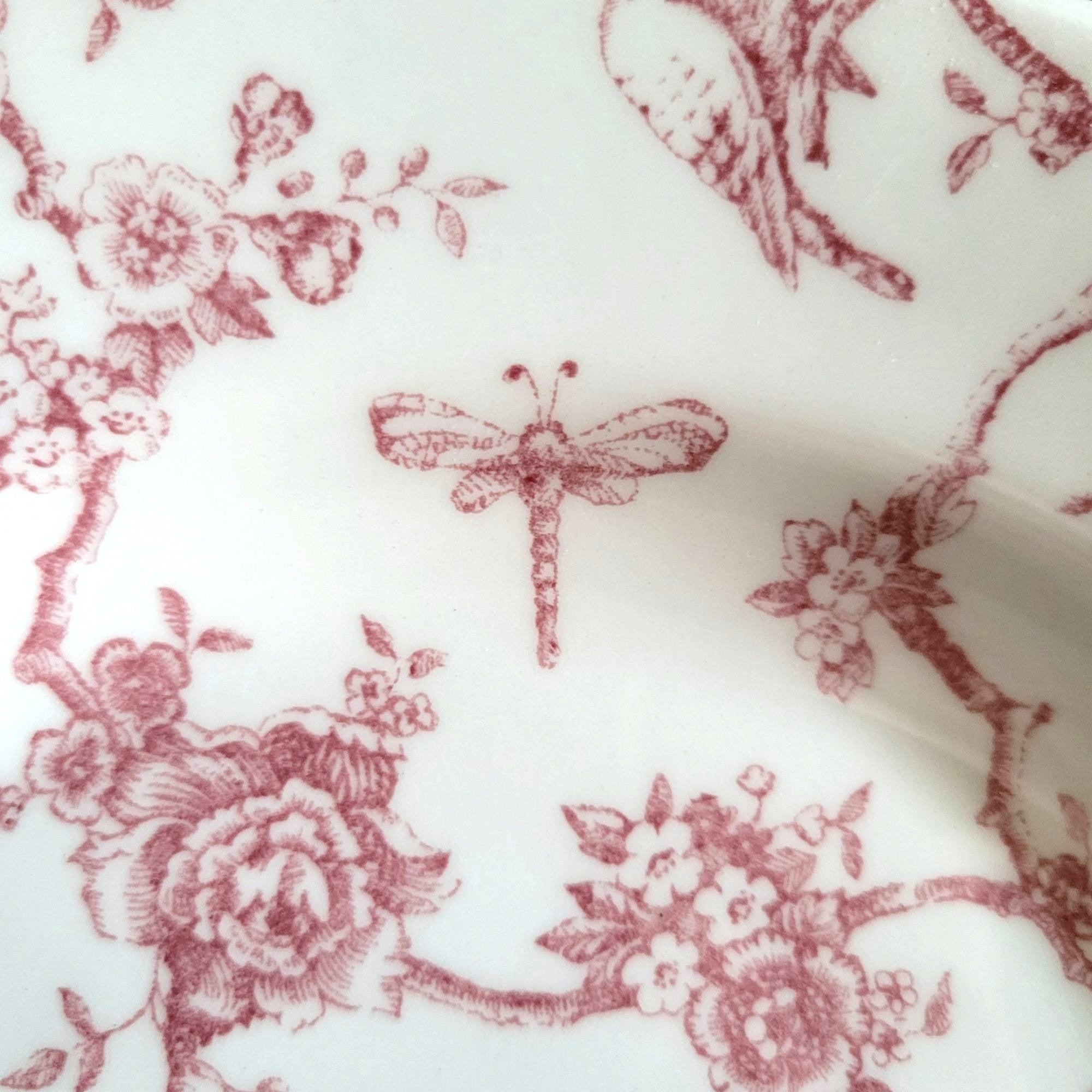 Queens Churchill Pink & White "Toile De Jouy" Dinner Plate Floral Bird Butterfly