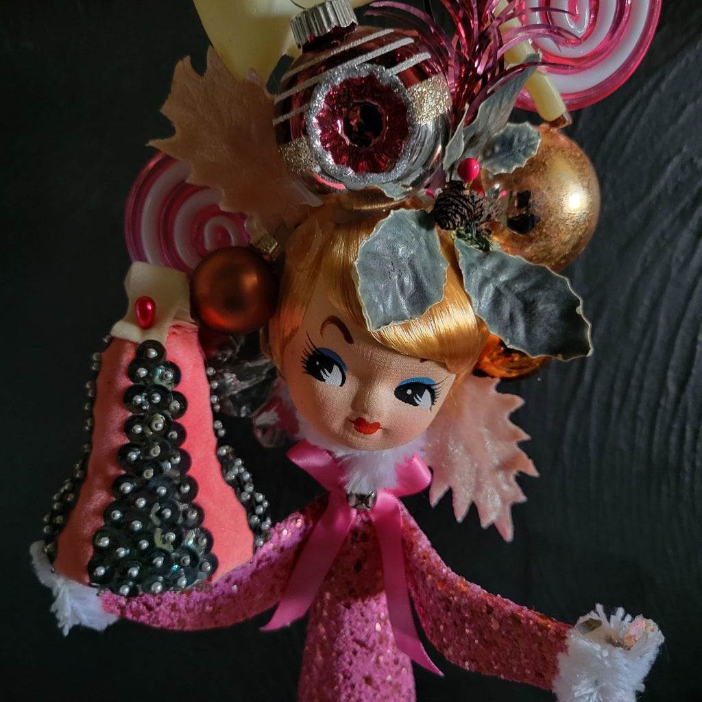 Kitschy Christmas Cone Doll Vtg Doll Head and Ornaments By Rock N Pop Shop