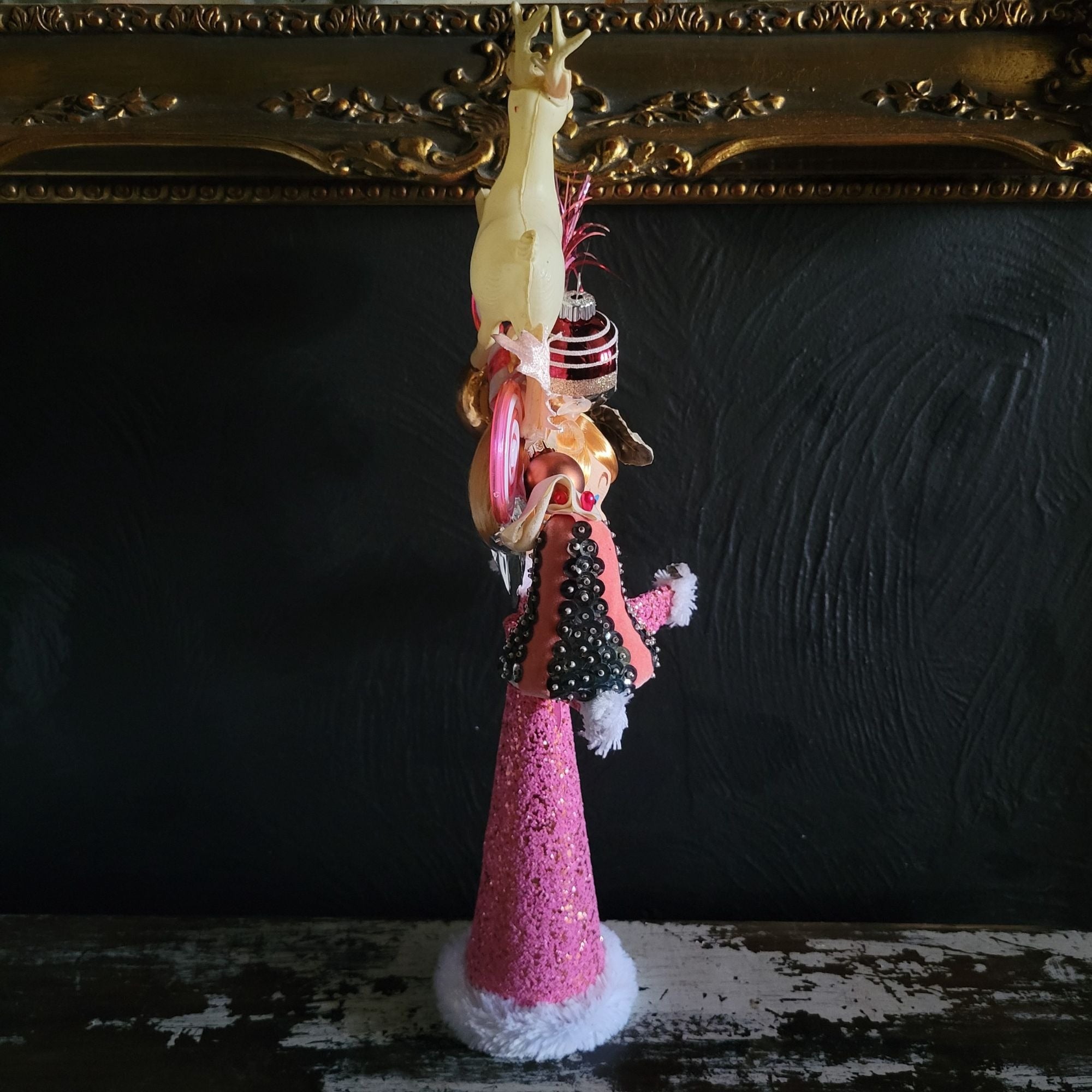 Kitschy Christmas Cone Doll Vtg Doll Head and Ornaments By Rock N Pop Shop