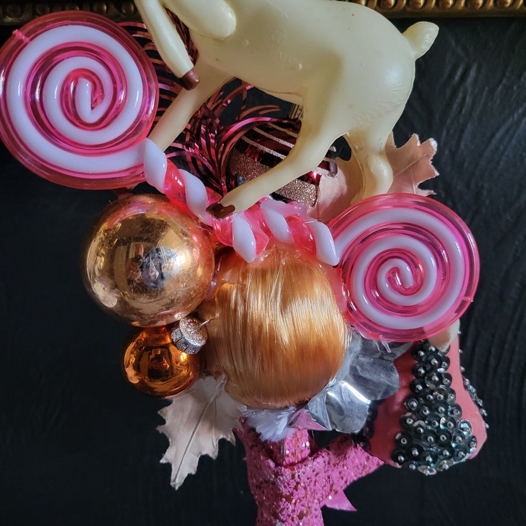 Kitschy Christmas Cone Doll Vtg Doll Head and Ornaments By Rock N Pop Shop