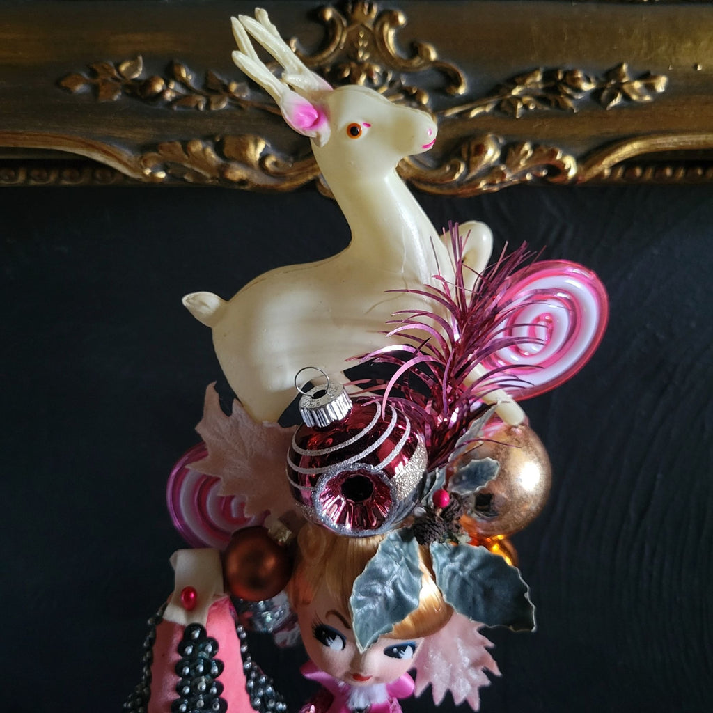 Kitschy Christmas Cone Doll Vtg Doll Head and Ornaments By Rock N Pop Shop